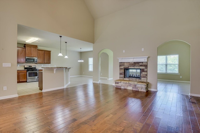 unfurnished living room with light hardwood / wood-style flooring and a healthy amount of sunlight