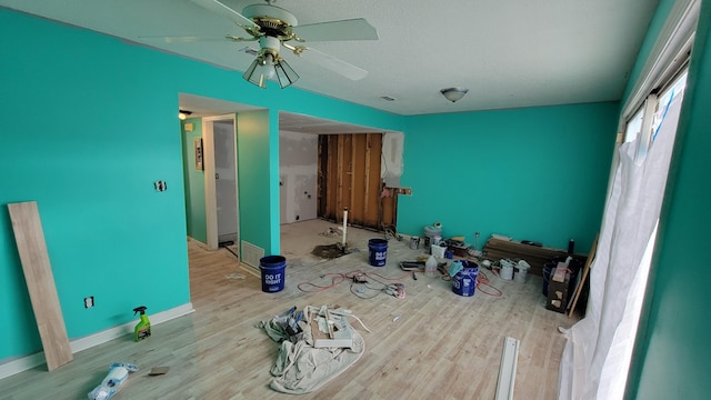 interior space featuring ceiling fan and light hardwood / wood-style floors