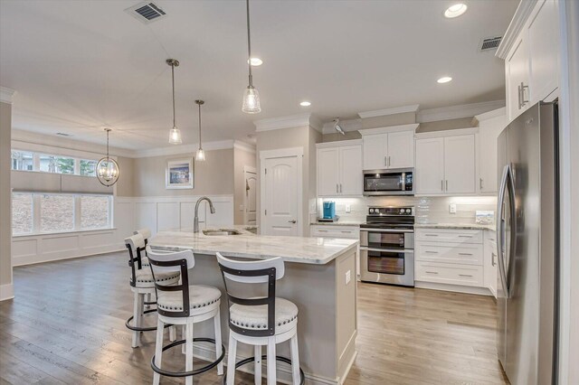248 Amelia Dr, Mccormick, SC 29835 - kitchen with a sink, visible vents, white cabinets, and appliances with stainless steel finishes