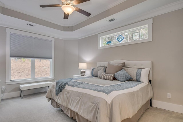 248 Amelia Dr, Mccormick, SC 29835 - bedroom with ornamental molding, visible vents, a raised ceiling, and light carpet