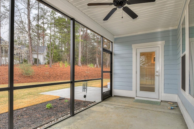 248 Amelia Dr, Mccormick, SC 29835 - unfurnished sunroom featuring a ceiling fan
