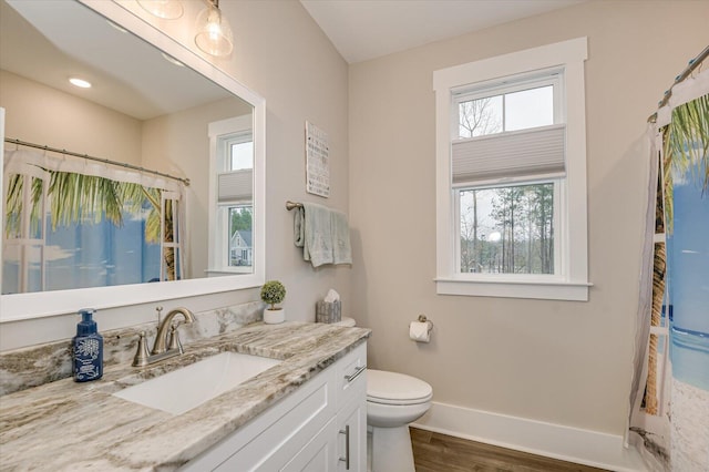 248 Amelia Dr, Mccormick, SC 29835 - full bath with toilet, baseboards, vanity, and wood finished floors