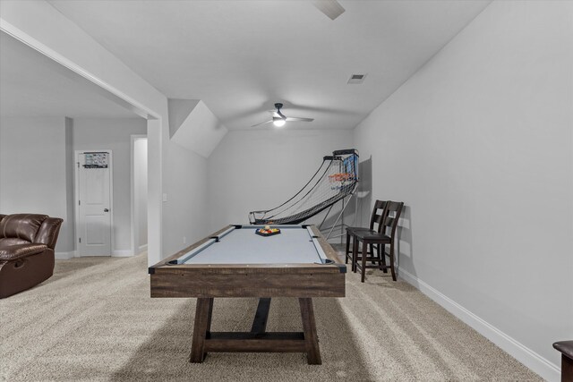 3540 Hilltop Trl, Evans, GA 30809 - recreation room with ceiling fan, billiards table, carpet floors, and baseboards