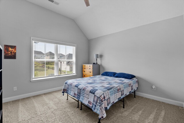 3540 Hilltop Trl, Evans, GA 30809 - carpeted bedroom featuring lofted ceiling, baseboards, and a ceiling fan