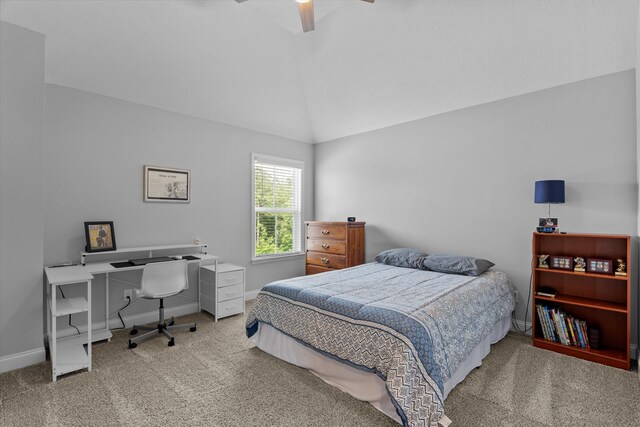 3540 Hilltop Trl, Evans, GA 30809 - carpeted bedroom with vaulted ceiling, baseboards, ceiling fan, and a desk