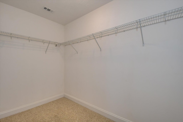 walk in closet with light carpet