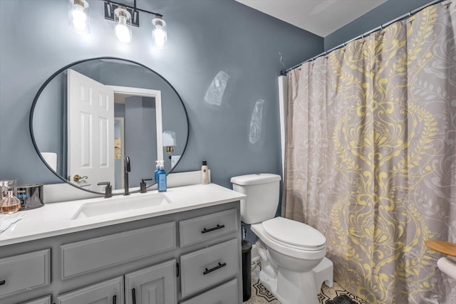 3974 Bolton St, Augusta, GA 30909 - bathroom featuring toilet, vanity, and curtained shower