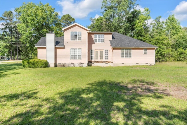 3974 Bolton St, Augusta, GA 30909 - back of house with crawl space, a lawn, a chimney, and roof with shingles