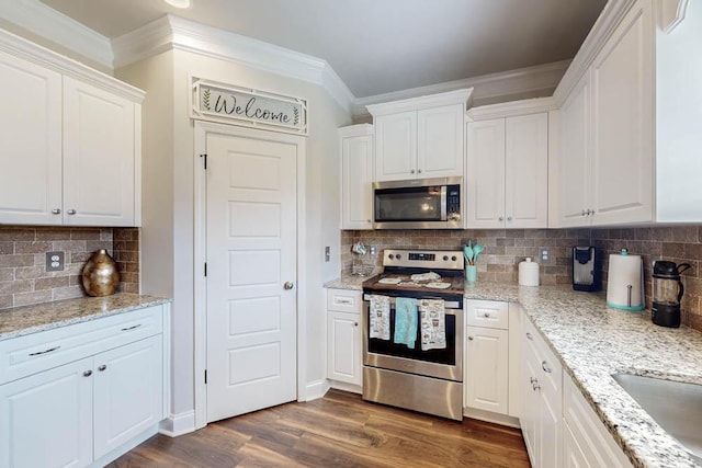 kitchen with white cabinetry and stainless steel appliances