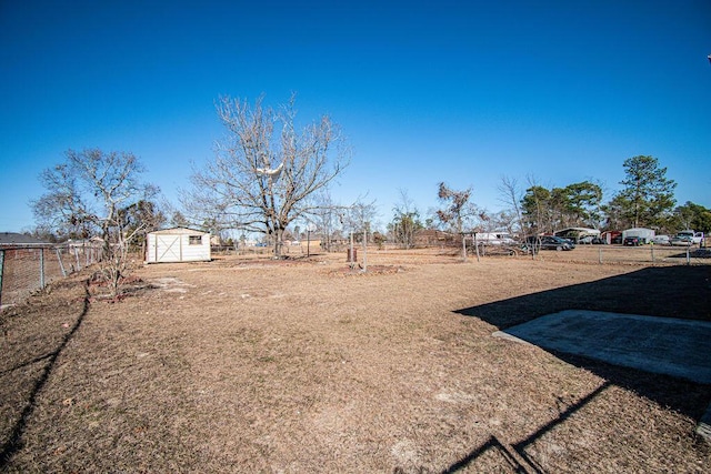 view of yard with a storage unit