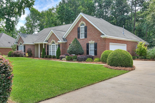 182 Andrews Br, North Augusta, SC 29860 - view of front of house with an attached garage, driveway, a front lawn, and brick siding