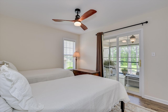 267 Fairway Dr, Mccormick, SC 29835 - bedroom featuring access to outside, wood finished floors, baseboards, and ceiling fan