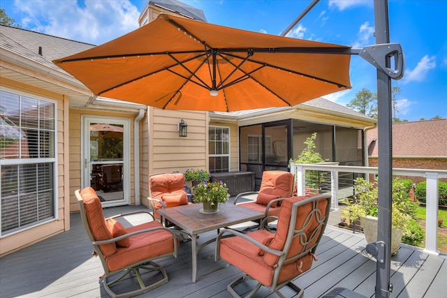 267 Fairway Dr, Mccormick, SC 29835 - wooden terrace featuring a sunroom