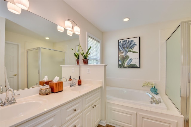 267 Fairway Dr, Mccormick, SC 29835 - full bath with a stall shower, a garden tub, double vanity, and recessed lighting