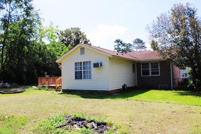 3711 Columbia Dr, Martinez, GA 30907 - rear view of house with a deck, crawl space, a lawn, and a wall mounted air conditioner