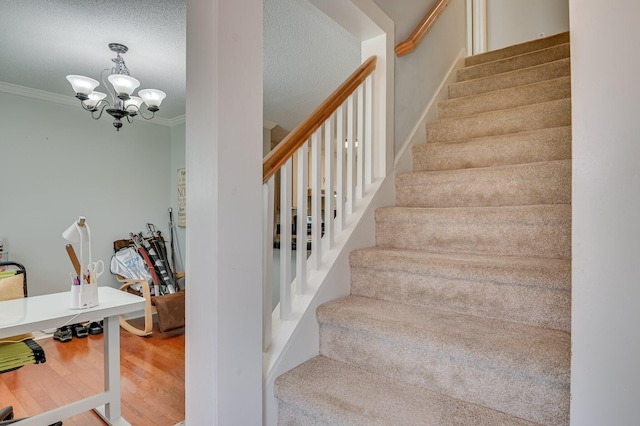 1414 Brookgreen Dr, North Augusta, SC 29841 - staircase with ornamental molding and a chandelier