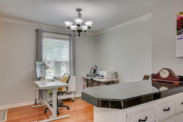 1414 Brookgreen Dr, North Augusta, SC 29841 - office space with light wood finished floors, a chandelier, ornamental molding, and a textured ceiling