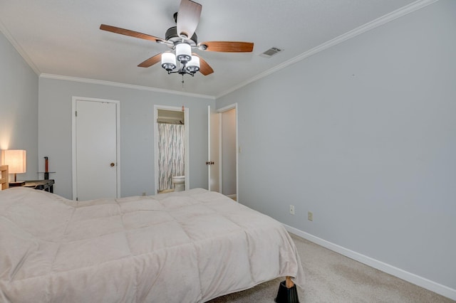 1414 Brookgreen Dr, North Augusta, SC 29841 - carpeted bedroom featuring ornamental molding, ceiling fan, and ensuite bathroom