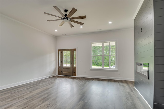 109 Dogwood Trl, Hephzibah, GA 30815 - spare room featuring ornamental molding, a ceiling fan, wood finished floors, baseboards, and recessed lighting