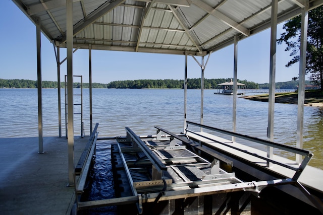 view of dock with a water view