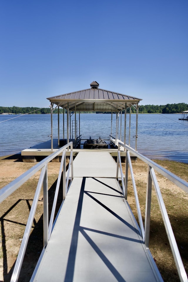 dock area with a water view