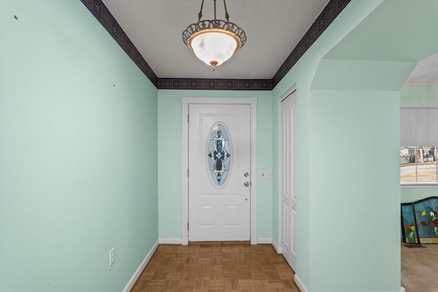 entryway featuring light parquet floors