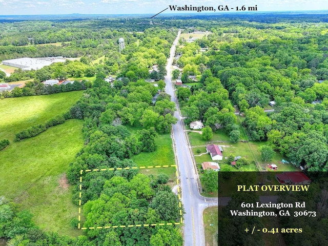 601 Lexington Ave, Washington, GA 30673 - aerial overview of property's location with a forest and property parcel outlined