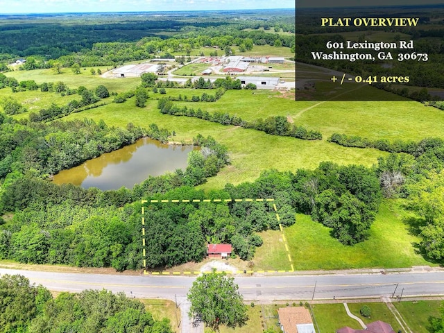 601 Lexington Ave, Washington, GA 30673 - aerial view of property's location featuring property parcel outlined, a nearby body of water, and a forest