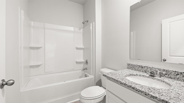 full bathroom with toilet, shower / washtub combination, and vanity