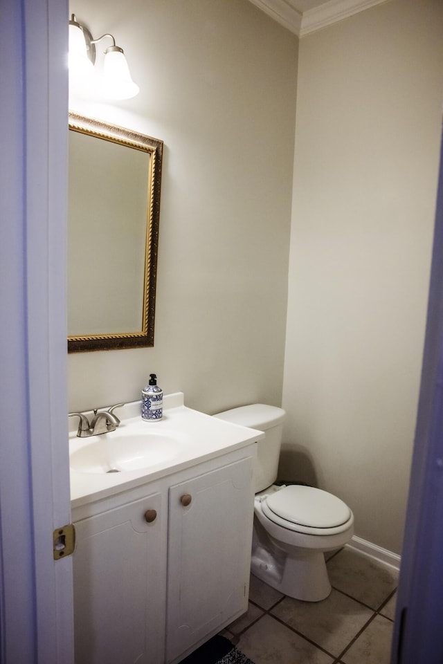4725 Park Ridge Ct, Evans, GA 30809 - half bath featuring vanity, ornamental molding, tile patterned floors, and toilet