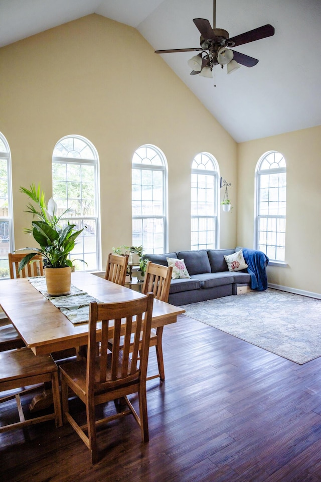 4725 Park Ridge Ct, Evans, GA 30809 - dining area with ceiling fan, wood finished floors, and high vaulted ceiling