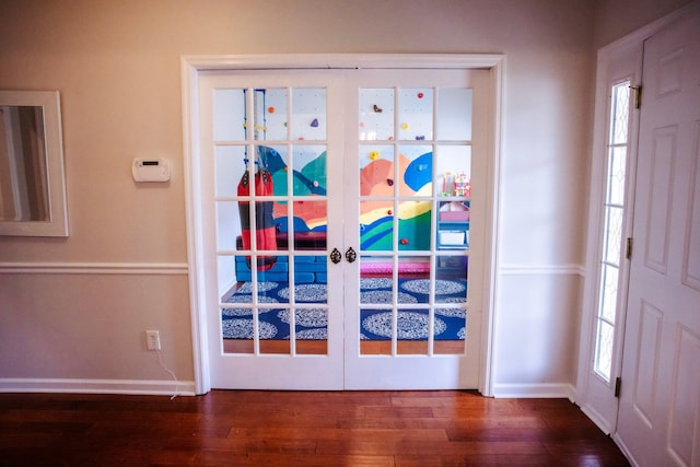 4725 Park Ridge Ct, Evans, GA 30809 - doorway featuring baseboards, dark wood-style flooring, and french doors