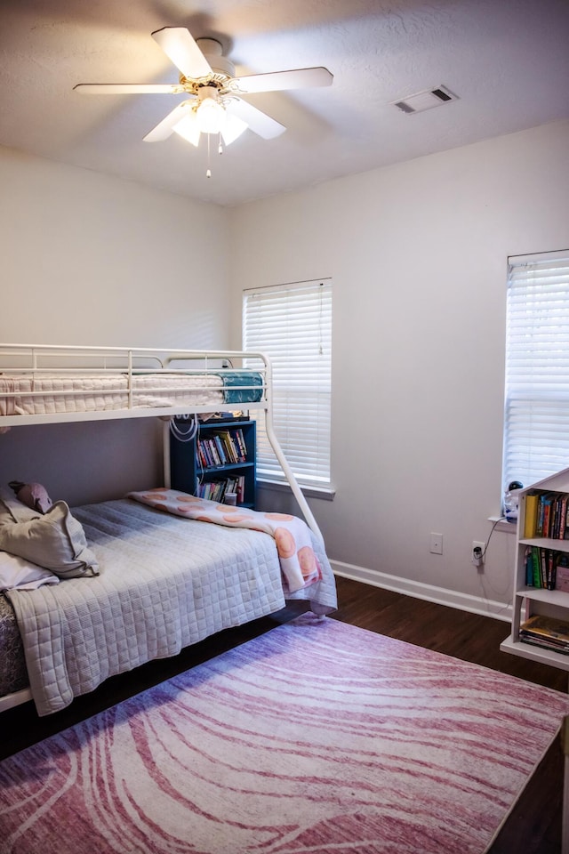 4725 Park Ridge Ct, Evans, GA 30809 - bedroom featuring visible vents, baseboards, ceiling fan, and wood finished floors