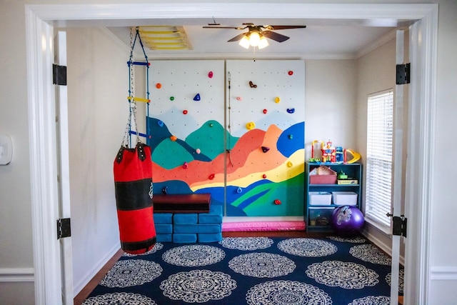 4725 Park Ridge Ct, Evans, GA 30809 - game room with baseboards, ornamental molding, and a ceiling fan