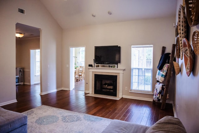 4725 Park Ridge Ct, Evans, GA 30809 - living room with a fireplace, baseboards, wood-type flooring, and visible vents
