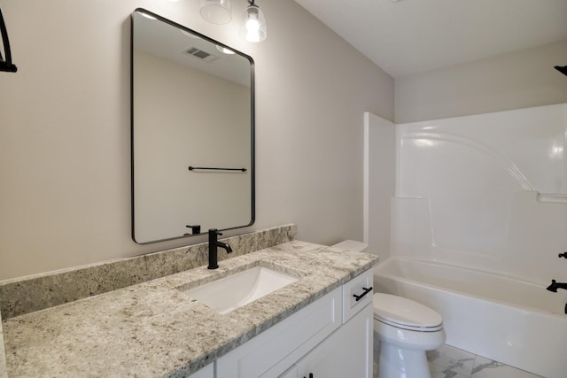 1086 Birdie Pl, Graniteville, SC 29829 - full bath with visible vents, toilet, bathing tub / shower combination, vanity, and marble finish floor