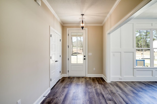 1086 Birdie Pl, Graniteville, SC 29829 - entryway with baseboards, ornamental molding, a wealth of natural light, and dark wood-type flooring