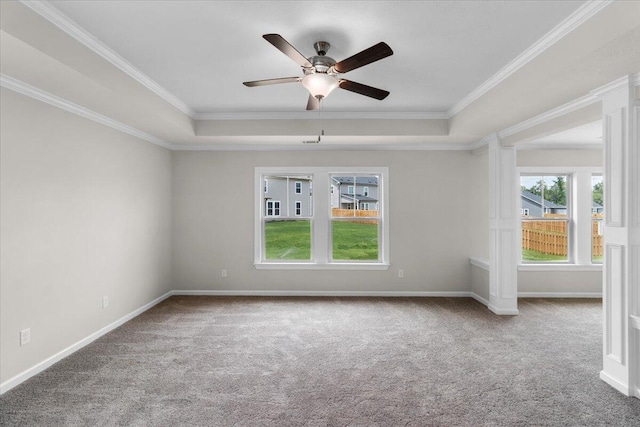 250 Prominence Dr, Grovetown, GA 30813 - empty room with a tray ceiling, carpet floors, ornamental molding, and ceiling fan