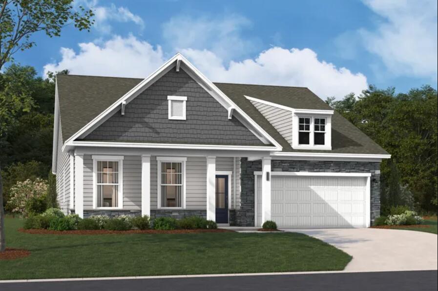 216 Scruple Way, North Augusta, SC 29860 - view of front of house with a front yard, stone siding, and concrete driveway