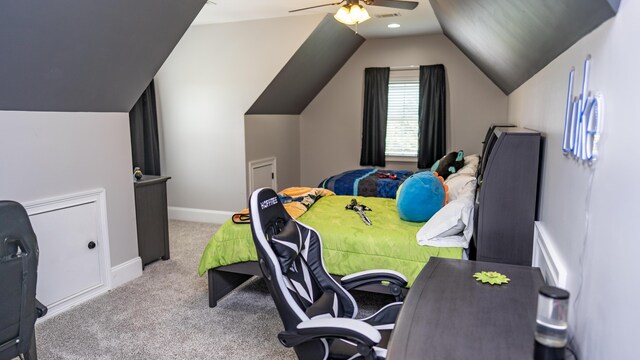 902 Adderley Ln, Evans, GA 30809 - bedroom featuring carpet flooring, lofted ceiling, baseboards, and a ceiling fan