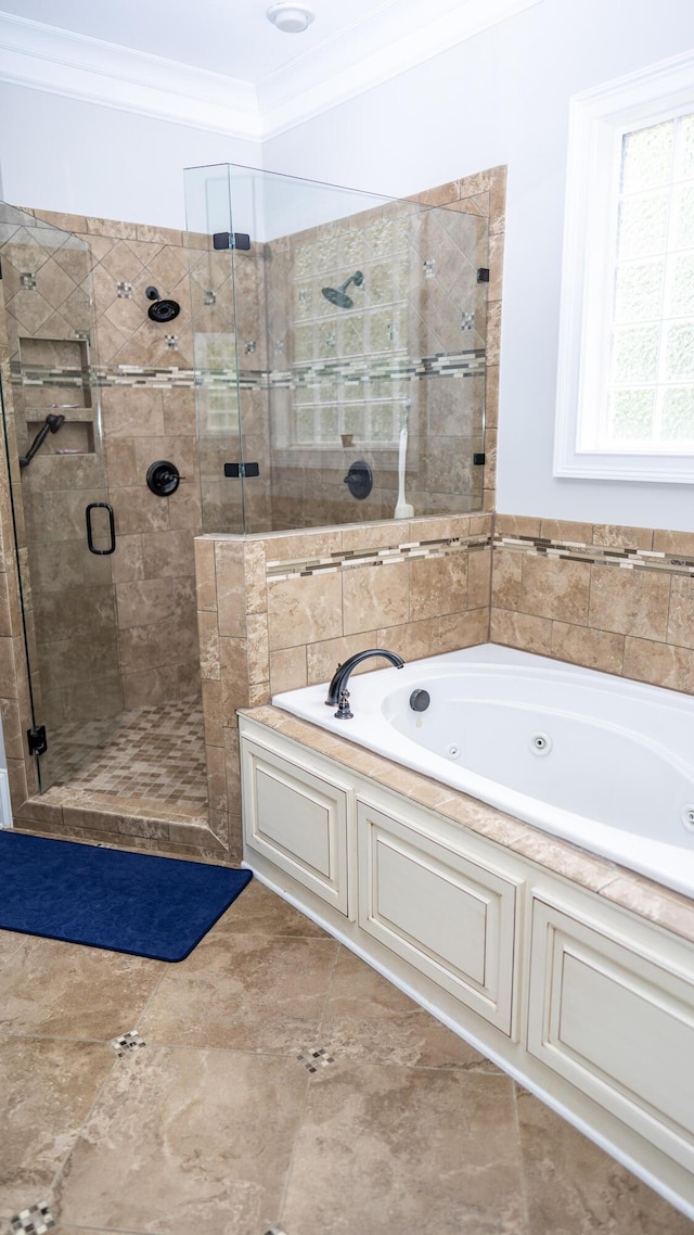 902 Adderley Ln, Evans, GA 30809 - bathroom featuring a whirlpool tub, a stall shower, and crown molding