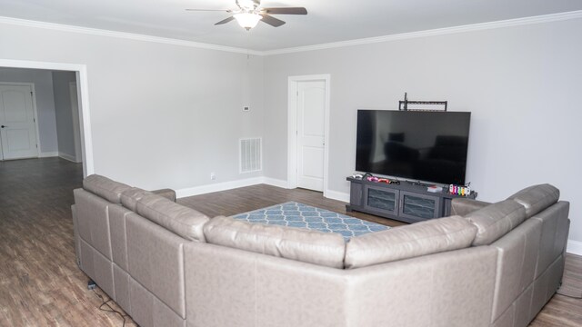 902 Adderley Ln, Evans, GA 30809 - living area featuring ceiling fan, wood finished floors, baseboards, and crown molding