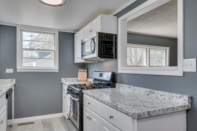 kitchen with white cabinets, plenty of natural light, and stainless steel appliances