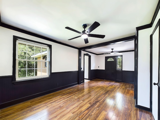 1952 Satcher Blvd, Augusta, GA 30906 - unfurnished room featuring a wainscoted wall, a ceiling fan, hardwood / wood-style flooring, and crown molding