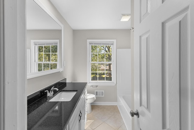 bathroom with tile patterned flooring, vanity, and toilet