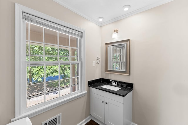 bathroom featuring vanity and crown molding