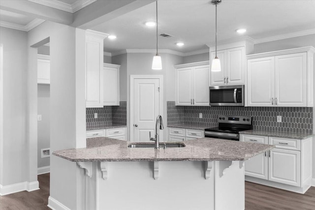 5065 Anna Way Unit Fb25, North Augusta, SC 29841 - kitchen with appliances with stainless steel finishes, dark wood-type flooring, white cabinets, recessed lighting, and ornamental molding