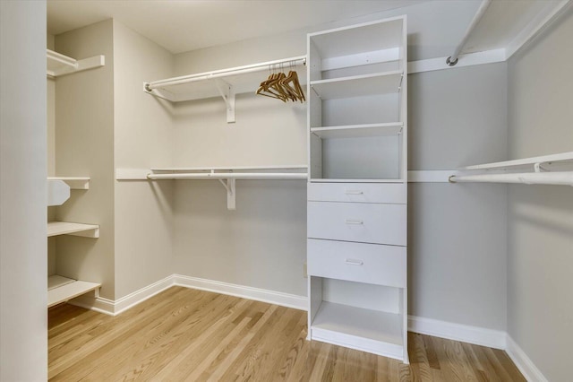 walk in closet with light wood-type flooring