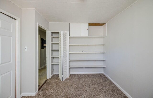 walk in closet featuring light carpet