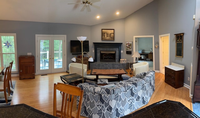 405 Sawgrass Cv, Mccormick, SC 29835 - living room with light wood-type flooring, plenty of natural light, a ceiling fan, lofted ceiling, and recessed lighting
